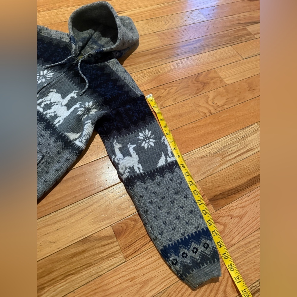 Tejidos Ruminahui Sweater Sz 8 Gray Full Zip Jacket Alpaca & Sun Print Hooded - Picture 9 of 12